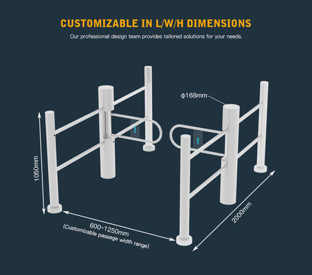 HCW Stainless Steel Swing Turnstile Gate with Adjustable Channel Width (600-1250mm) and 5 Million Cycle Lifespan for High Traffic Areas